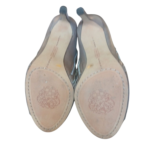 Vince Camuto Gray Heeled Ankle Boots Peep-Toe Leather Booties size 7 - Picture 8 of 13